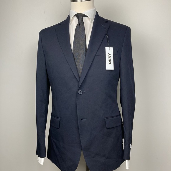 DKNY Men's Modern Fit 2-Piece Suit 38R Jacket 31W Pants Navy Blue Solid - Picture 5 of 13